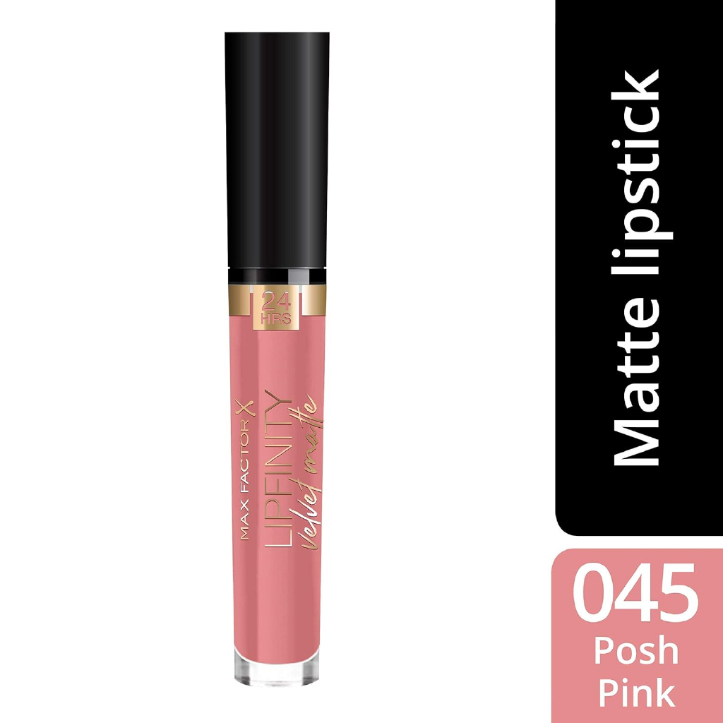 Max Factor, Facefinity Velvet Matte Lipstick 045 Posh Pink, Velvet matte lipstick with vibrant pink colour